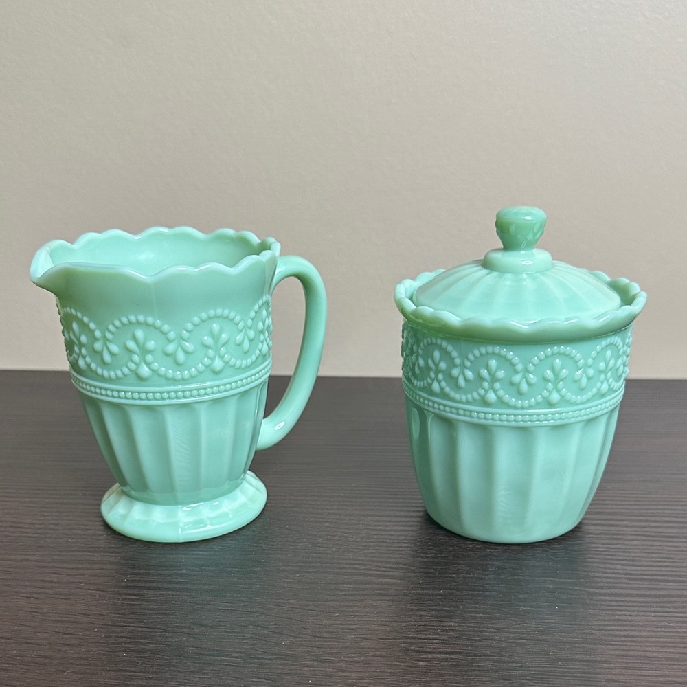 Pioneer Woman Jadeite Timeless Beauty Creamer and Sugar Bowl Set Shabby Chic